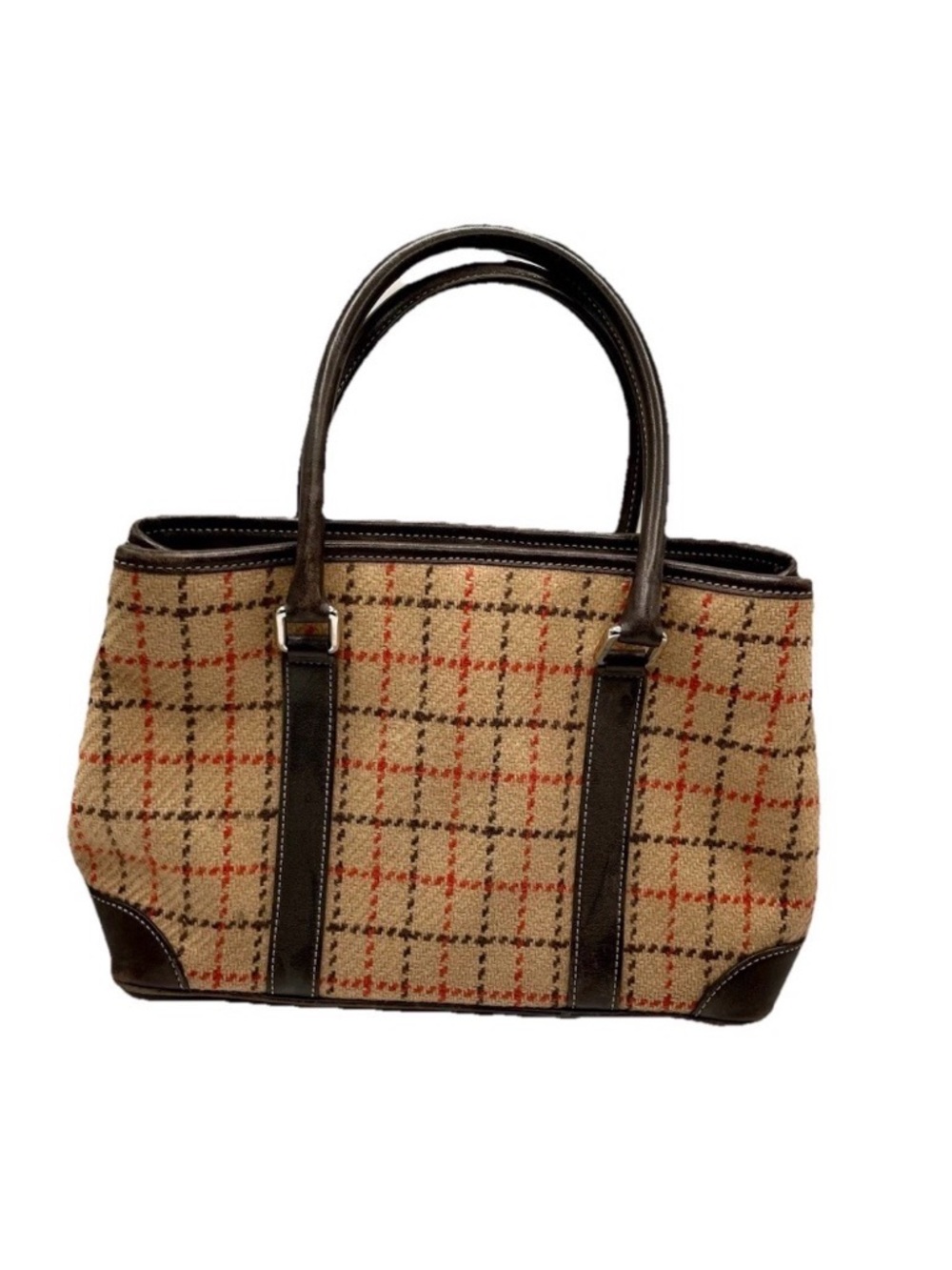 Vintage 1993 Wool Coach Tote Tweed Tattersall Tartan Plaid D3Q-7534 HTF